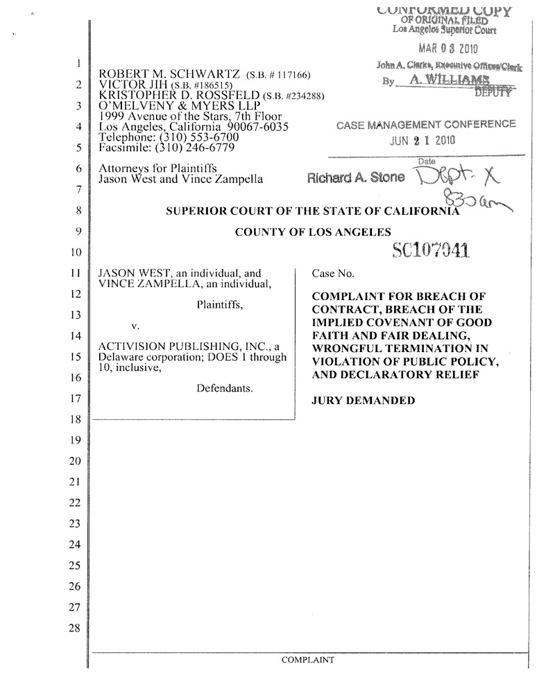 Illustration for article titled Ousted Infinity Ward Founders' Lawsuit Against Activision (The Court Documents)